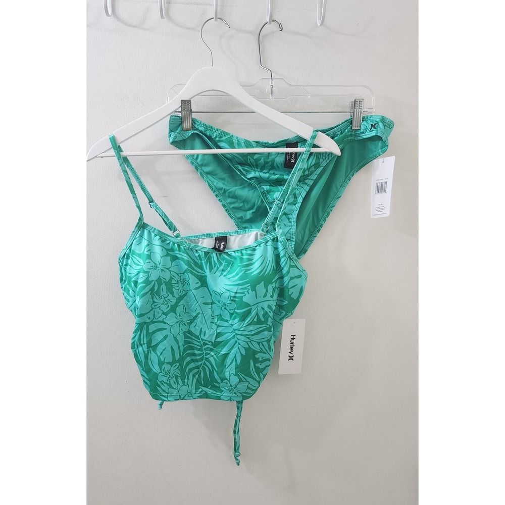 Hurley Green Tropical Floral Tankini Bikini Set HURX24035 Large NWT